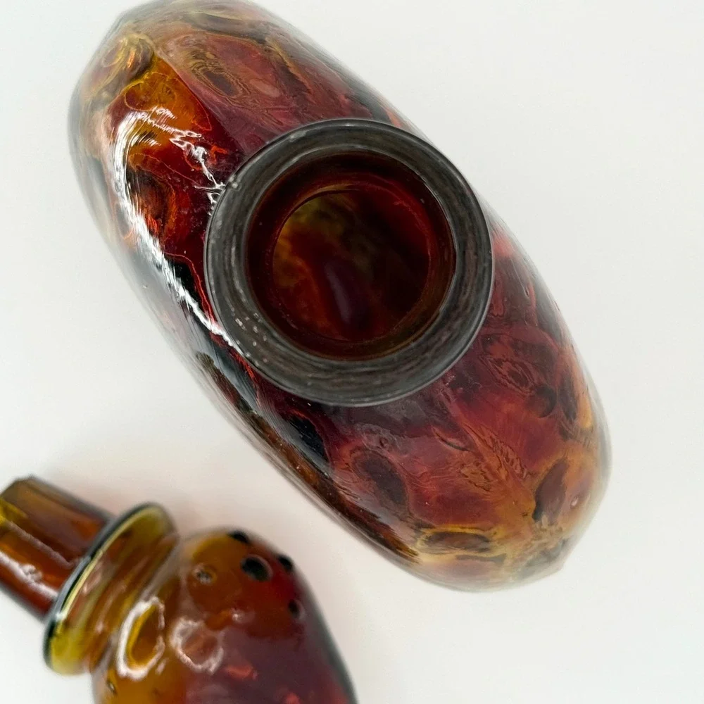Vintage Amberina Glass Decanter Bottle Stopper Art‎ Glass Handblown Rustic Optic